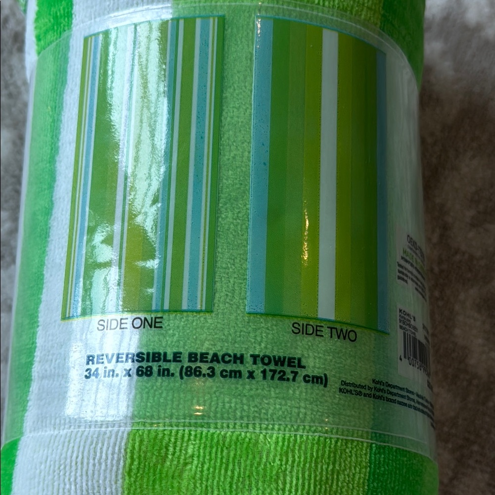 NWT The Big One Green and Yellow Striped Reversible Beach Towels - Picture 4 of 6